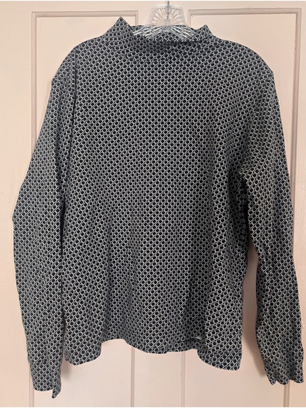 Vintage Land’s End Geometric Print Long Sleeve Mock-neck Top - Black & White